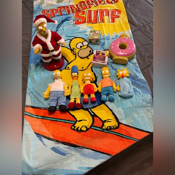 Vintage The Simpsons Lot Plush Family - Homer Santa Towel Cup Watch Collectibles